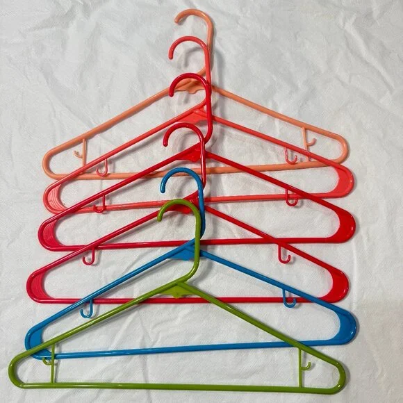 LOT of 46 Multicolor Neon Green Plastic Hangers Vintage Tubular Thick Standard - Picture 5 of 10